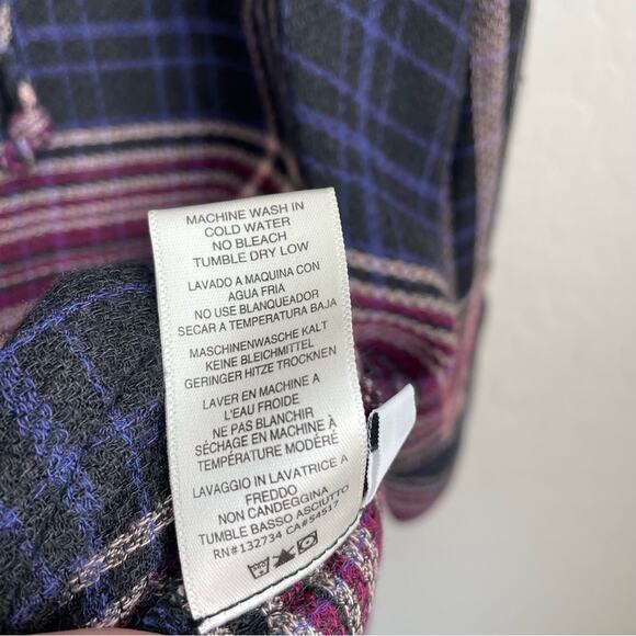 Cloth & Stone Plaid Tunic Shirt Dress Long Sleeve Knit Blue Pink L - Picture 5 of 12